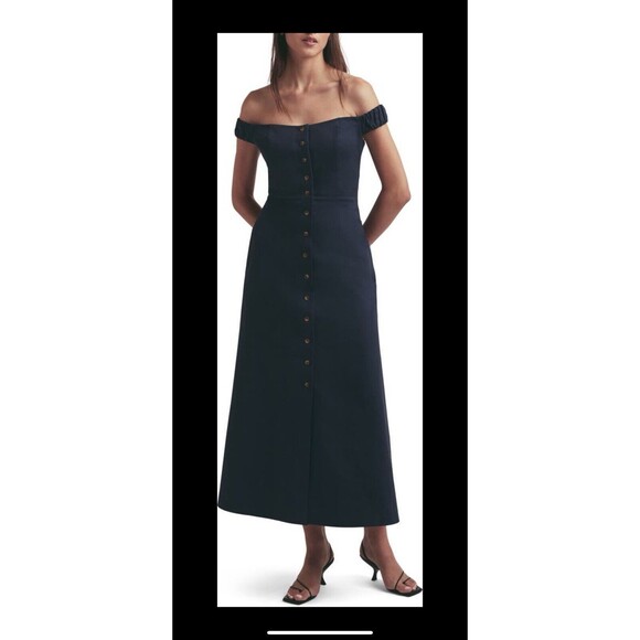 Favorite Daughter Lovesick off the shoulder Midi Dress Size 8 Feminine Button Up - Picture 1 of 14